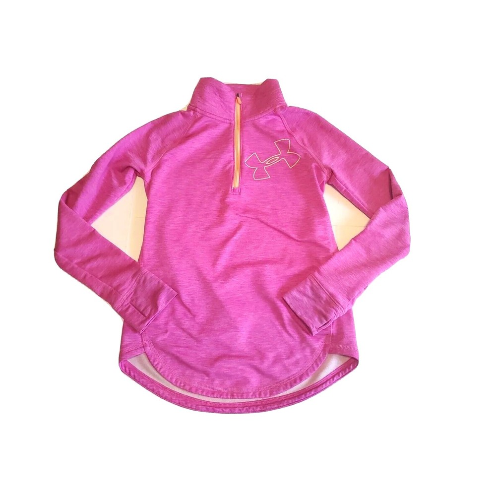 Under Armour Activewear Top Sz M 1/4 Zip Pullover Magenta Pink Logo Long sleeves